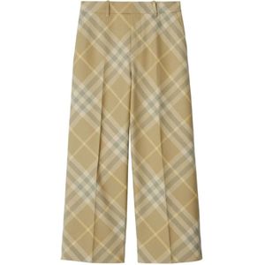 Burberry, Broeken, Dames, Beige, XL, Wol, Ruitprint Wollen Broek