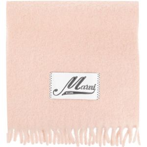 Marni, Wollen sjaal met logo Roze, Dames, Maat:ONE Size