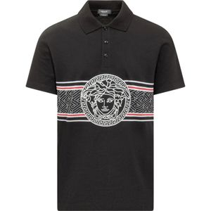 Versace, Polo shirt met klassieke kraag en Medusa logo Zwart, Heren, Maat:S
