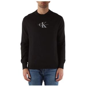Calvin Klein Jeans, Sweatshirts & Hoodies, Heren, Zwart, L, Katoen, Katoenen Crewneck Geborduurd Logo Sweater