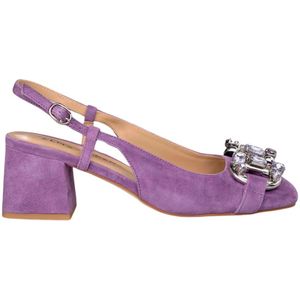 Alma EN Pena, Schoenen, Dames, Paars, 36 EU, Leer, Rhinestone Hakken Schoenen Vierkante Neus