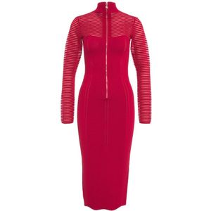 Elisabetta Franchi, Kleedjes, Dames, Rood, L, Viscose jurk met Chevron Motif