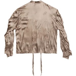 Balenciaga, Blouses & Shirts, Dames, Beige, S, Satijn, Zijden shirt met logo-print