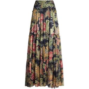 Etro, Rokken, Dames, Veelkleurig, L, Gerimpelde blauwe bloemenprint lange rok