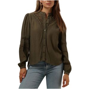 Moves, Blouses & Shirts, Dames, Groen, S, Groene Broderie Blouse voor Vrouwen