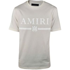 Amiri, Tops, Heren, Beige, XL, Katoen, Beige Ronde Kraag Wit Logo T-shirt