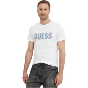 Guess, Tops, Heren, Wit, M, Katoen, Slim Katoen Logo Print T-Shirt