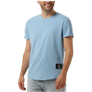 Calvin Klein, Tops, Heren, Blauw, XL, Denim, Heren Polo T-shirt met Badge