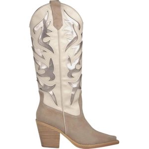 Alma EN Pena, Schoenen, Dames, Wit, 40 EU, Leer, Geborduurde hoge hak cowboylaars