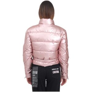 Versace Jeans Couture, Jassen, Dames, Roze, XS, Leer, Metallic Pink Baroque Puffer Coat