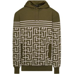 Balmain, Sweatshirts & Hoodies, Heren, Groen, S, Wol, Stijlvolle Hoodie