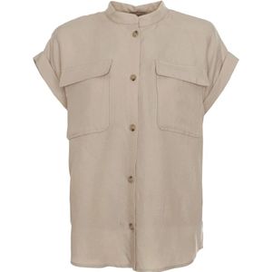 Woolrich, Blouses & Shirts, Dames, Beige, S, Linnen, Oversized Linnen Blend Shirt