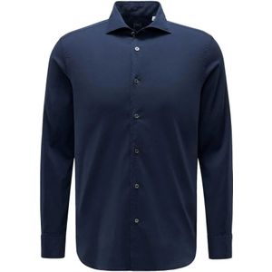 Fedeli, Overhemden, Heren, Blauw, XL, Katoen, Stretch Katoen Voile Overhemd Marineblauw