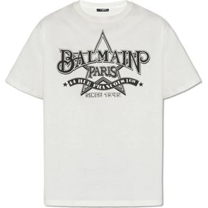 Balmain, Tops, Heren, Beige, L, Katoen, Katoenen T-shirt