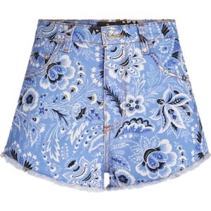 Etro, Bandana Print High-Waisted Denim Shorts Blauw, Dames, Maat:W25