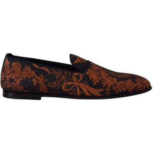 Dolce & Gabbana, Schoenen, Heren, Blauw, 41 EU, Blauwe Roest Bloemen Loafers Schoenen