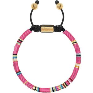 Nialaya, Men`s Beaded Bracelet with Pink and Gold Disc Beads Roze, Heren, Maat:L