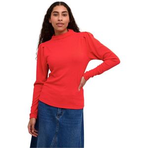 Kaffe, Tops, Dames, Rood, L, Vurige Rode Pofschouder Blouse