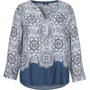 Frapp, Blouses & Shirts, Dames, Blauw, 4Xl, V-hals Blouse met Print en Knopen