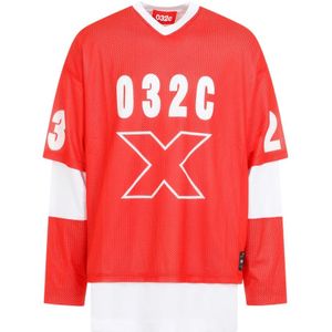 032c, Rode Gelaagde Lange Mouwen T-shirt Rood, Heren, Maat:L