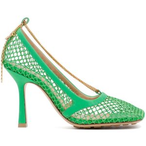 Bottega Veneta, Schoenen, Dames, Groen, 37 1/2 EU, Leer, Groene Pumps met Kettingversiering