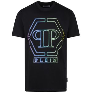 Philipp Plein, Kristalversierd Hexagon T-Shirt Zwart, Heren, Maat:M