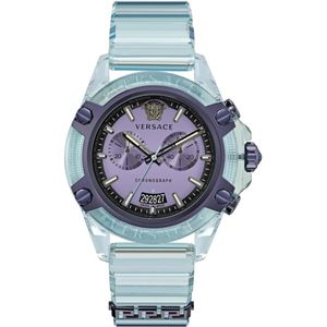 Versace, Accessoires, unisex, Blauw, ONE Size, Sport Chrono Horloge Lichtblauw Transparant