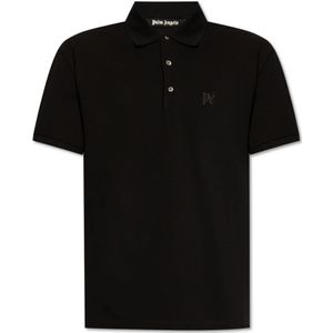 Palm Angels, Polo shirt met logo Zwart, Heren, Maat:L