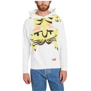 Kenzo, Sweatshirts & Hoodies, Heren, Wit, L, Katoen, Bowing Tiger Hoodie