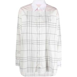 Marni, Blouses & Shirts, Dames, Wit, S, Katoen, Geruit Katoenen Overhemd met Paneeldesign