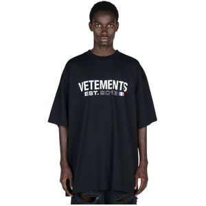 Vetements, Grafische Print Vlag Logo T-shirt Zwart, Heren, Maat:M