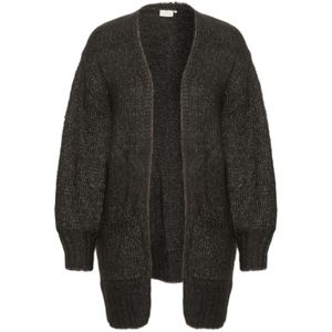 Kaffe, Zachte gebreide cardigan met pofmouwen en zakken Zwart, Dames, Maat:2XL