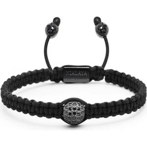 Nialaya, Men`s Black String Bracelet with Black CZ Bead Zwart, Heren, Maat:L