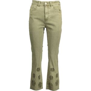 Desigual, Jeans, Dames, Groen, M, Katoen, Groene katoenen jeans met borduursel en contrasterende details