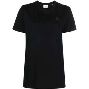 Isabel Marant Étoile, Tops, Dames, Zwart, L, Katoen, Logo-print Organisch Katoenen T-shirt