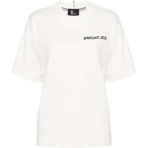 Moncler, Tops, Dames, Wit, M, Katoen, Wit Logo T-shirt Lichtgewicht Jersey
