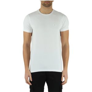 Calvin Klein, Tops, Heren, Wit, 2Xl, Katoen, Slim Fit Katoenen Stretch T-Shirt met Voor Logo Patch