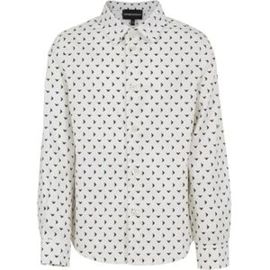 Emporio Armani, Regular Fit Wit Overhemd met All Over Micro Adelaar Patroon Wit, Heren, Maat:M