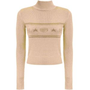 Chiara Ferragni Collection, Truien, Dames, Beige, XS, Gouden Sweaters voor Vrouwen