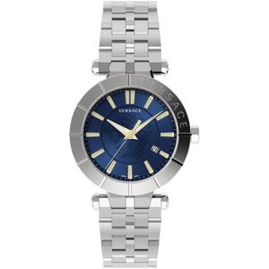 Versace, Accessoires, Heren, Grijs, ONE Size, V-Race Roestvrij Staal Blauw Wijzerplaat Horloge