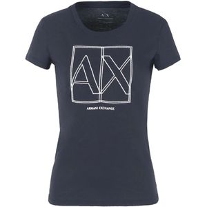 Armani Exchange, Tops, Dames, Blauw, M, Katoen, Blauwe Bessen T-Shirt met Logo