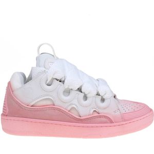 Lanvin, Wit en Roze Leren Curb Sneakers Roze, Dames, Maat:37 EU
