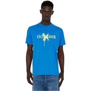 John Richmond, Tops, Heren, Blauw, 2Xl, Katoen, Grafische Print T-shirt