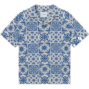 Les Deux, Overhemden, Heren, Blauw, L, Katoen, Korte Mouw Katoenen Geruite Overhemd