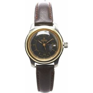 Fendi Vintage, Pre-owned, Dames, Geel, ONE Size, Tweed, Tweedehands Fendi horloge van roestvrij staal in goud