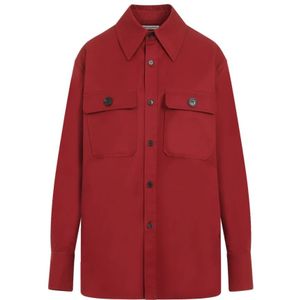 Saint Laurent, Blouses & Shirts, Dames, Rood, M, Katoen, Rode Katoenen Overhemd Klassieke Stijl