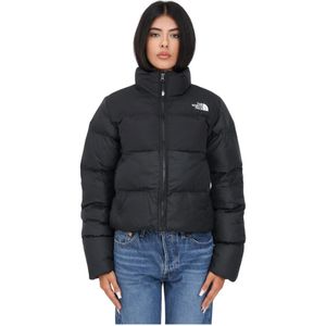 The North Face, Zwarte hoge nek jas met iconisch logo Zwart, Dames, Maat:L