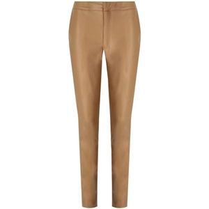 Twinset, Broeken, Dames, Beige, 2Xs, Polyester, Beige Imitatieleren Broek met Ritssluiting