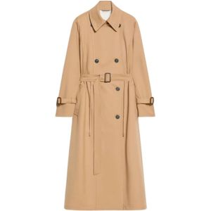 Max Mara Weekend, Mantels, Dames, Bruin, XS, Wol, Bruine Trenchcoat Dubbel-Breasted