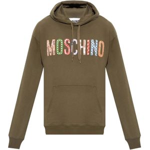 Moschino, Donkergroene Hoodie met Kleurrijke Logo Borduursel Groen, Heren, Maat:S
